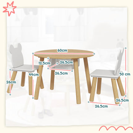 3-Piece Kids Activity Table Set with Centre Mesh Bag, Bear-Shaped Backrest, for