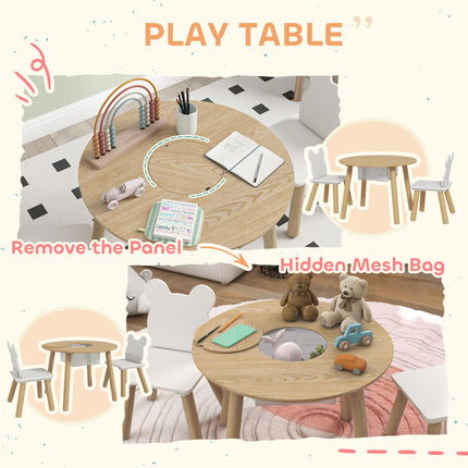 3-Piece Kids Activity Table Set with Centre Mesh Bag, Bear-Shaped Backrest, for