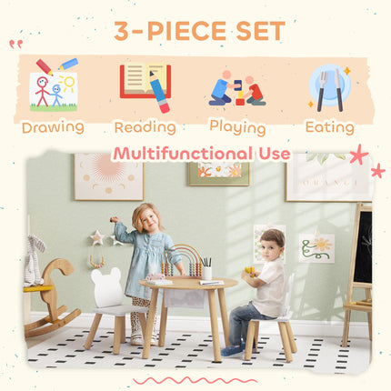 3-Piece Kids Activity Table Set with Centre Mesh Bag, Bear-Shaped Backrest, for