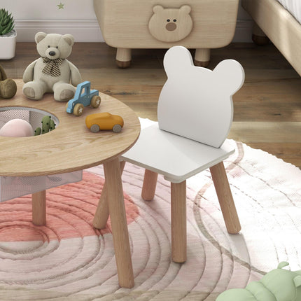 3-Piece Kids Activity Table Set with Centre Mesh Bag, Bear-Shaped Backrest, for