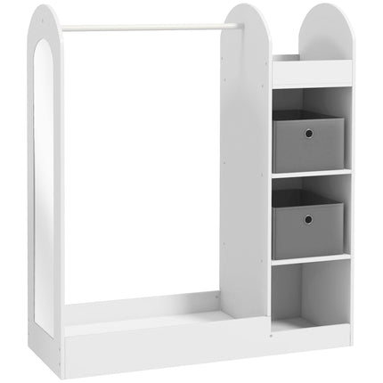 Kids Clothes Rail with Storage Shelf, Boxes & Mirror for Bedroom Nursery - White