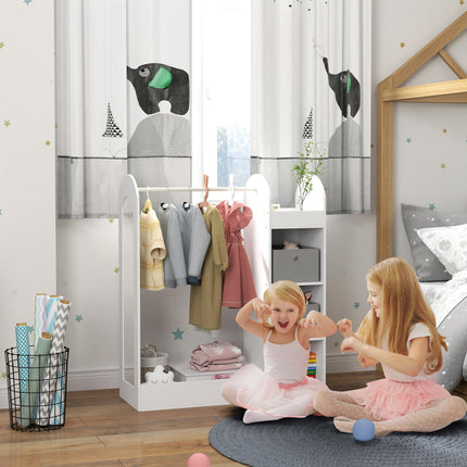 Kids Clothes Rail with Storage Shelf, Boxes & Mirror for Bedroom Nursery - White
