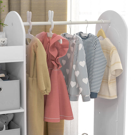 Kids Clothes Rail with Storage Shelf, Boxes & Mirror for Bedroom Nursery - White