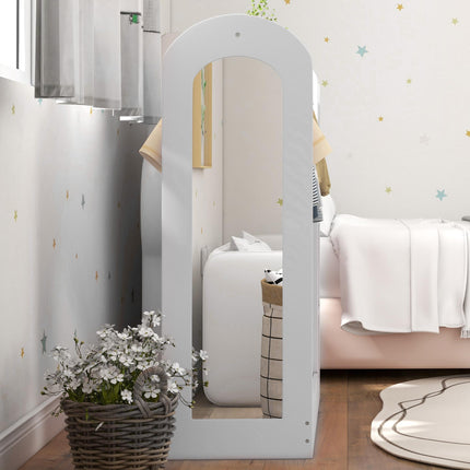 Kids Clothes Rail with Storage Shelf, Boxes & Mirror for Bedroom Nursery - White