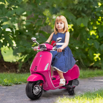 12V Vespa Licensed Kids Electric Motorbike with Music, Headlights & FM Radio for Ages 3-6 - Pink