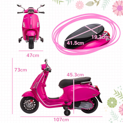 12V Vespa Licensed Kids Electric Motorbike with Music, Headlights & FM Radio for Ages 3-6 - Pink