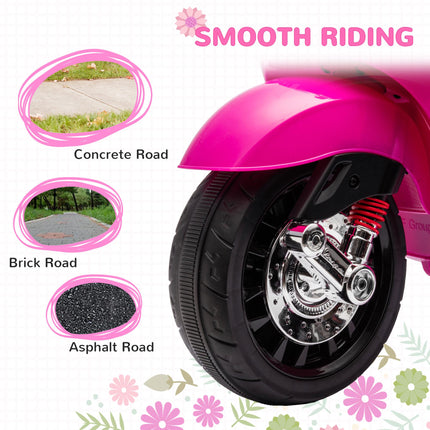 12V Vespa Licensed Kids Electric Motorbike with Music, Headlights & FM Radio for Ages 3-6 - Pink