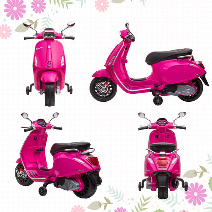 12V Vespa Licensed Kids Electric Motorbike with Music, Headlights & FM Radio for Ages 3-6 - Pink