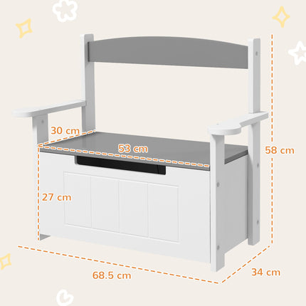 Kids 2-in-1 Toy Box and Bench with Backrest and Gas Strut Lid - Grey