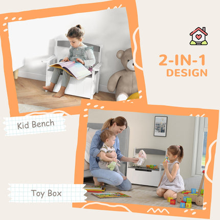 Kids 2-in-1 Toy Box and Bench with Backrest and Gas Strut Lid - Grey