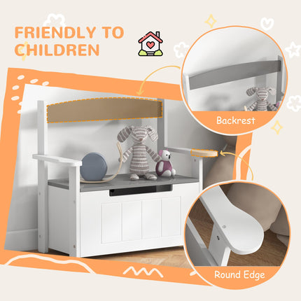 Kids 2-in-1 Toy Box and Bench with Backrest and Gas Strut Lid - Grey