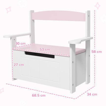 2-in-1 Kids Toy Box and Storage Bench with Lid - Pink