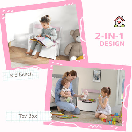 2-in-1 Kids Toy Box and Storage Bench with Lid - Pink