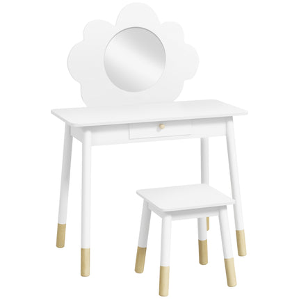 3 Piece Kids Dressing Table Set with Mirror, Drawer & Stool - White Cloud Design