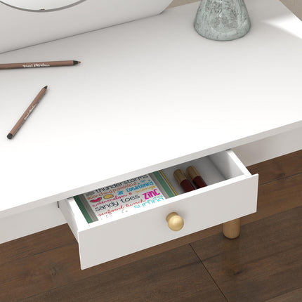 3 Piece Kids Dressing Table Set with Mirror, Drawer & Stool - White Cloud Design