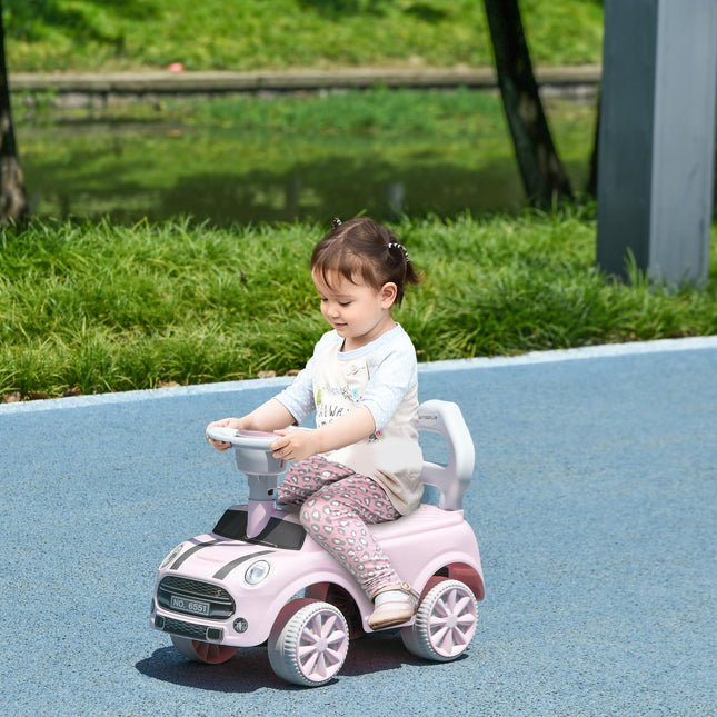 Foot To Floor Ride On Sliding Car with Air Horn and Anti-Over-Backwards Safety for 18-36 Months - Pink