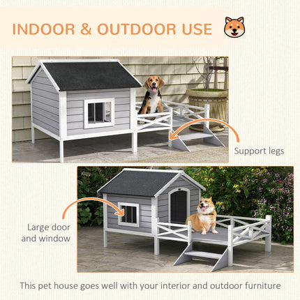 Small/Medium Dog House with Porch, Grey