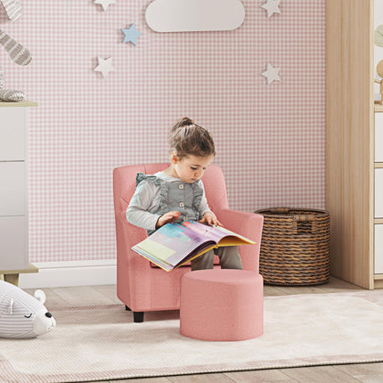 2PCs Kids Sofa Set with Footrest, for Playroom, Bedroom, Pink