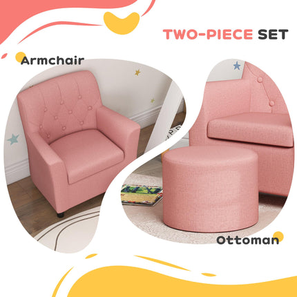2PCs Kids Sofa Set with Footrest, for Playroom, Bedroom, Pink