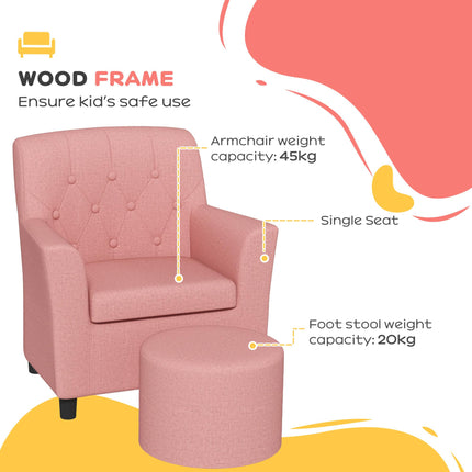 2PCs Kids Sofa Set with Footrest, for Playroom, Bedroom, Pink