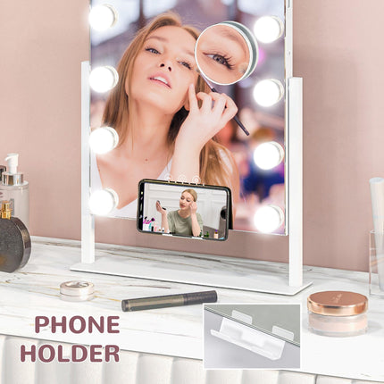 12 LED Tabletop Makeup Mirror with Adjustable Brightness and Colour Settings - White