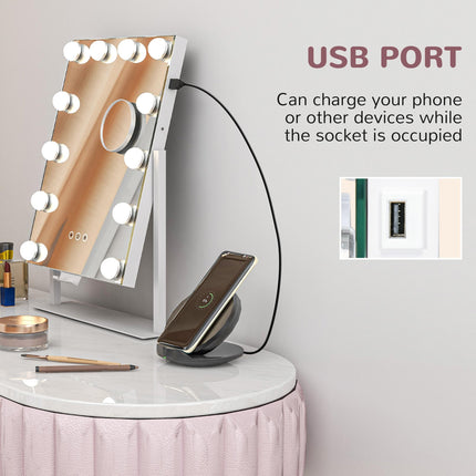 12 LED Tabletop Makeup Mirror with Adjustable Brightness and Colour Settings - White