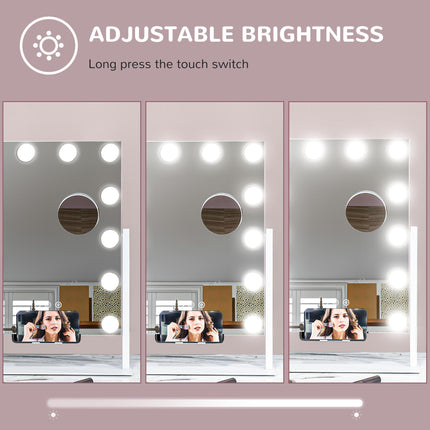 12 LED Tabletop Makeup Mirror with Adjustable Brightness and Colour Settings - White
