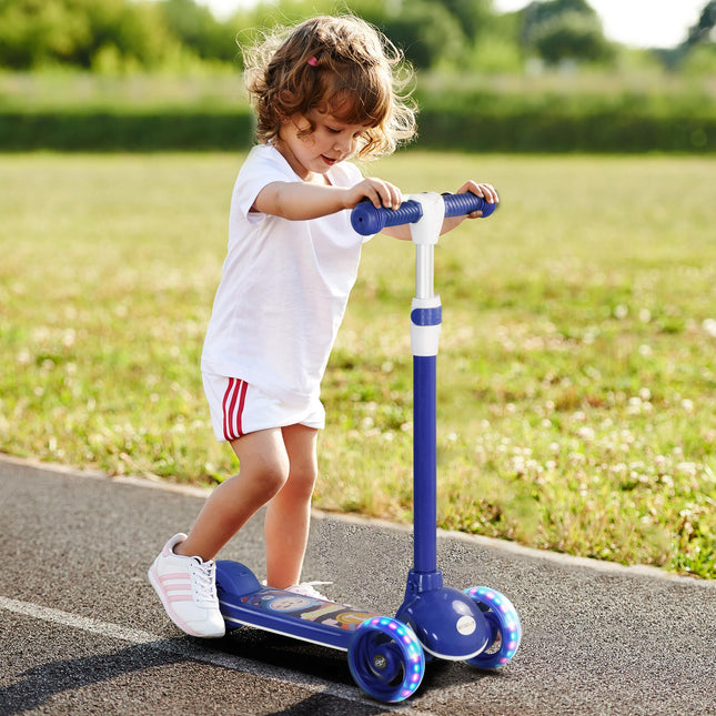 Kids 3 Wheel Scooter for 2-6 Years Old w/ Adjustable Height, LED Light, TPE Hand