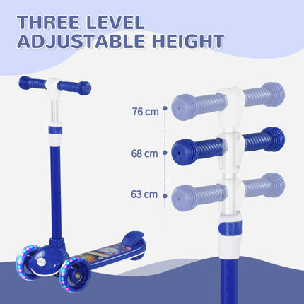 Kids 3 Wheel Scooter for 2-6 Years Old w/ Adjustable Height, LED Light, TPE Hand