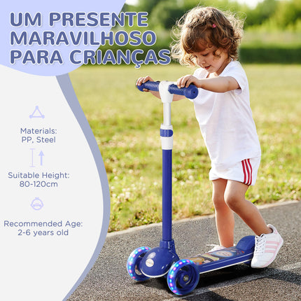 Kids 3 Wheel Scooter for 2-6 Years Old w/ Adjustable Height, LED Light, TPE Hand