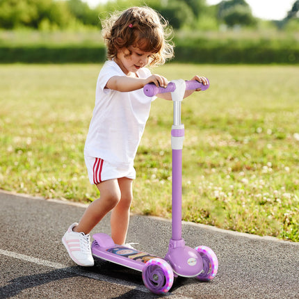 Kids 3 Wheel Scooter with Adjustable Height and LED Lights for Ages 2-6 - Purple