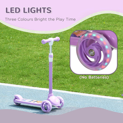 Kids 3 Wheel Scooter with Adjustable Height and LED Lights for Ages 2-6 - Purple