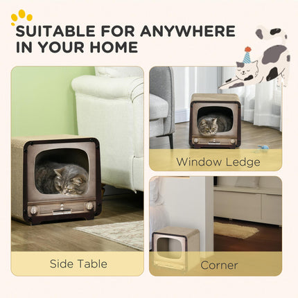 2 in 1 TV Shape Cat Scratching Board and House with Catnip for Indoor Cats - Brown