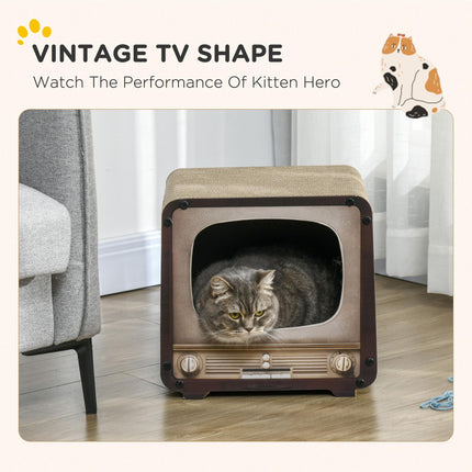 2 in 1 TV Shape Cat Scratching Board and House with Catnip for Indoor Cats - Brown