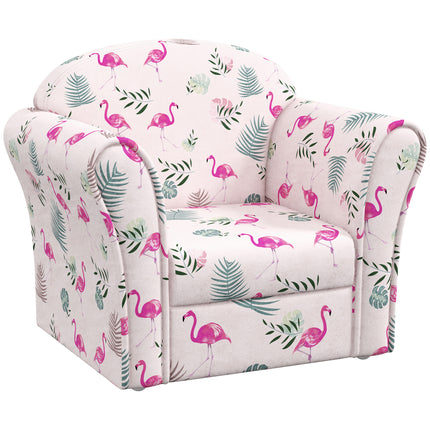 Kids Flamingo Armchair with Wooden Frame for Toddlers 18-36 Months - Pink