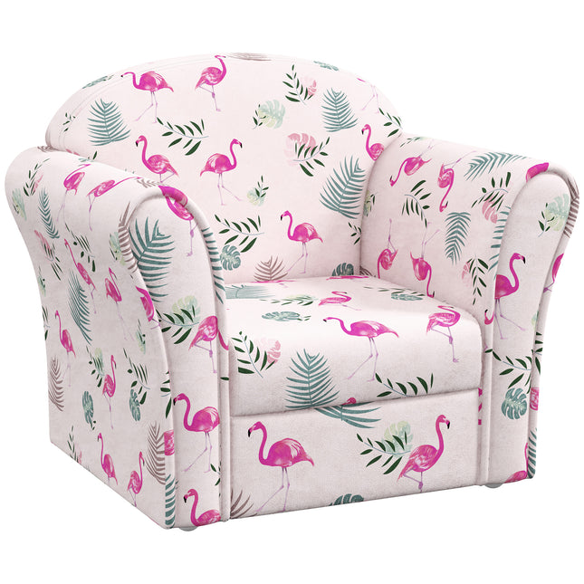 Kids Flamingo Armchair with Wooden Frame for Toddlers 18-36 Months - Pink