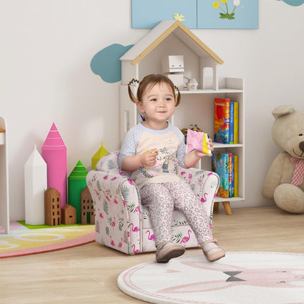 Kids Flamingo Armchair with Wooden Frame for Toddlers 18-36 Months - Pink