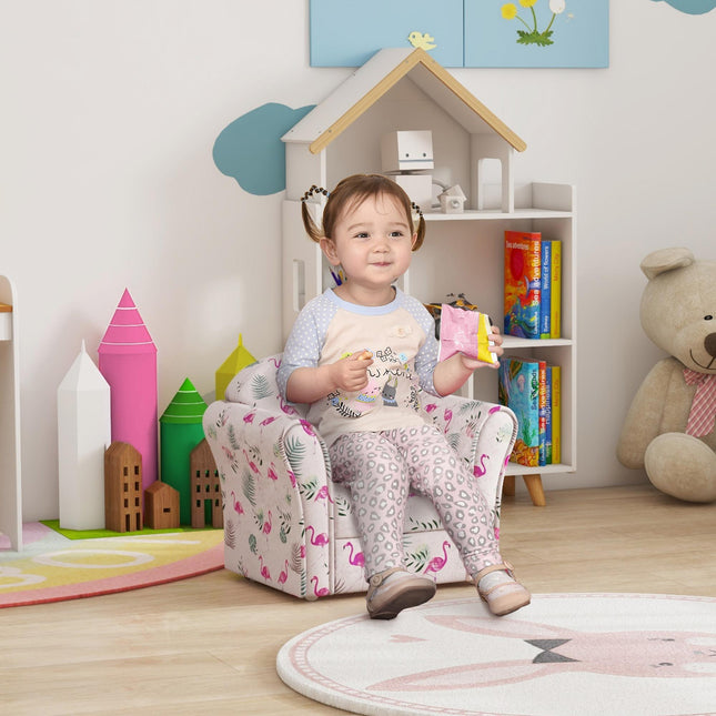Kids Flamingo Armchair with Wooden Frame for Toddlers 18-36 Months - Pink