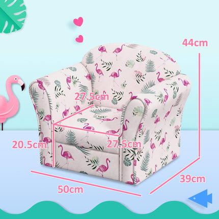 Kids Flamingo Armchair with Wooden Frame for Toddlers 18-36 Months - Pink
