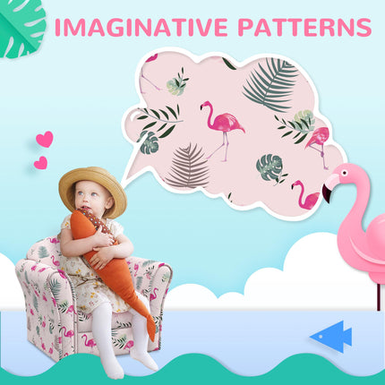 Kids Flamingo Armchair with Wooden Frame for Toddlers 18-36 Months - Pink