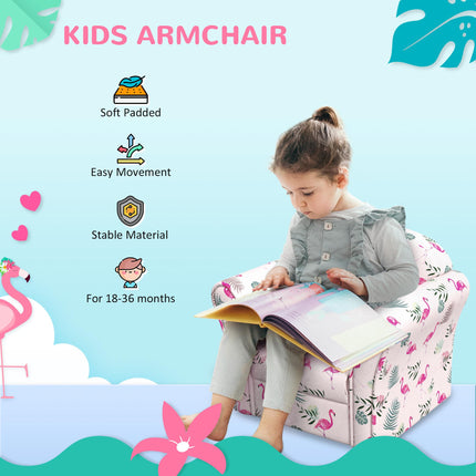Kids Flamingo Armchair with Wooden Frame for Toddlers 18-36 Months - Pink