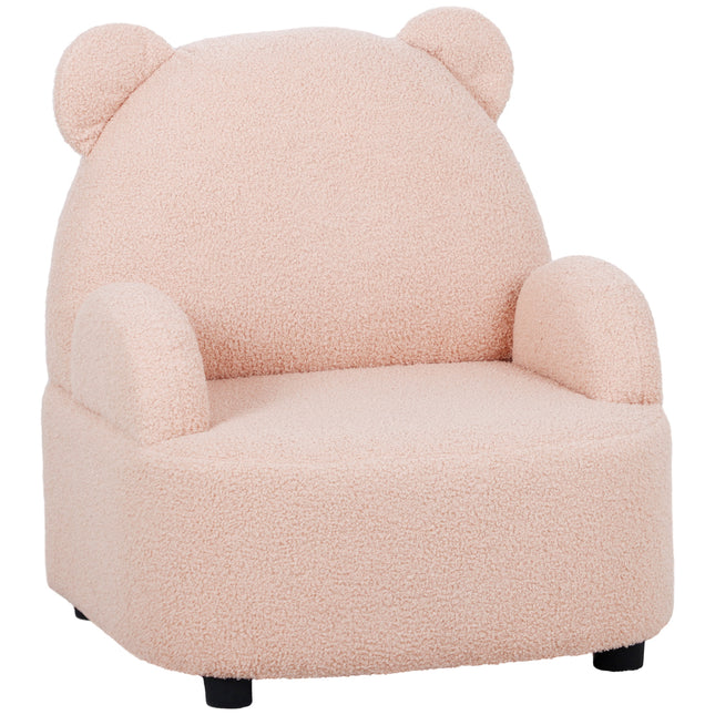 Kids Bear Shaped Armchair with Teddy Fleece Cover - Pink
