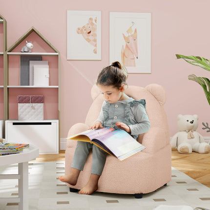 Kids Bear Shaped Armchair with Teddy Fleece Cover - Pink