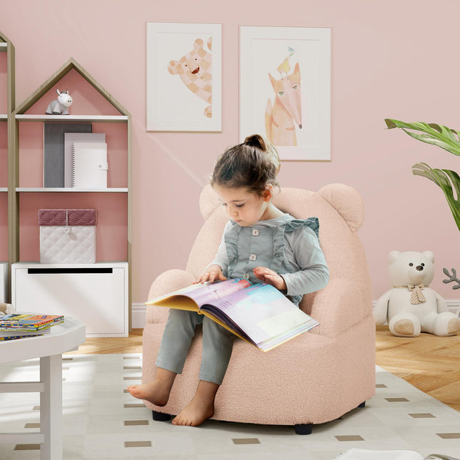 Kids Bear Shaped Armchair with Teddy Fleece Cover - Pink