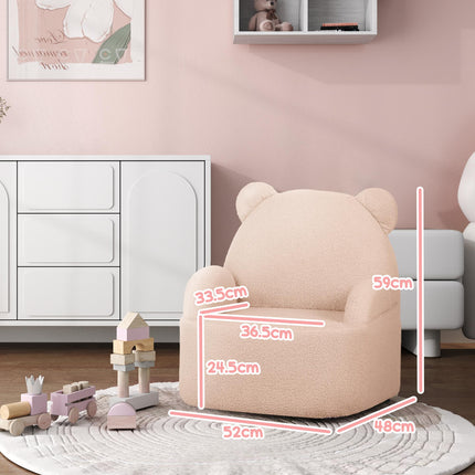 Kids Bear Shaped Armchair with Teddy Fleece Cover - Pink