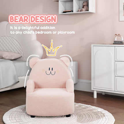 Kids Bear Shaped Armchair with Teddy Fleece Cover - Pink