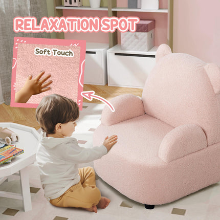 Kids Bear Shaped Armchair with Teddy Fleece Cover - Pink