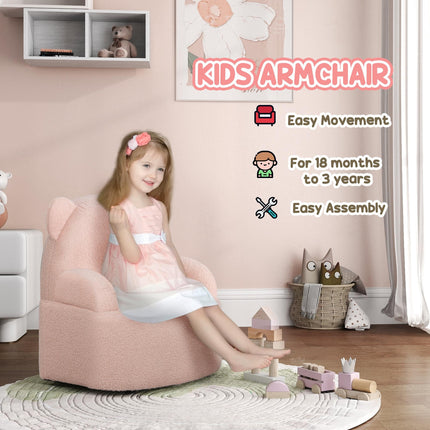 Kids Bear Shaped Armchair with Teddy Fleece Cover - Pink