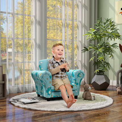 2 Piece Kids Dinosaur Sofa Set with Armchair and Stool - Blue