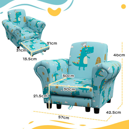 2 Piece Kids Dinosaur Sofa Set with Armchair and Stool - Blue